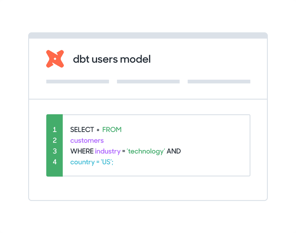 An illustration showing a dbt users model with a SQL query.