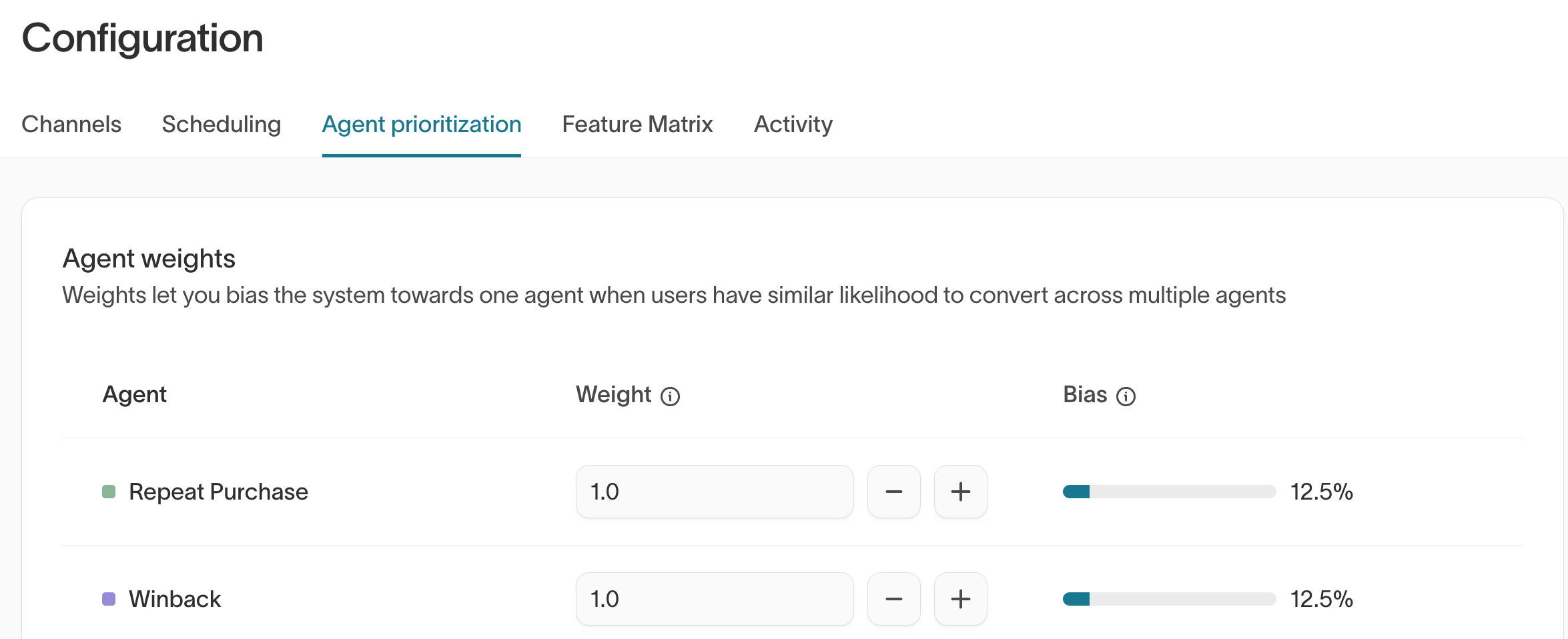Agent prioritization tab in configuration UI