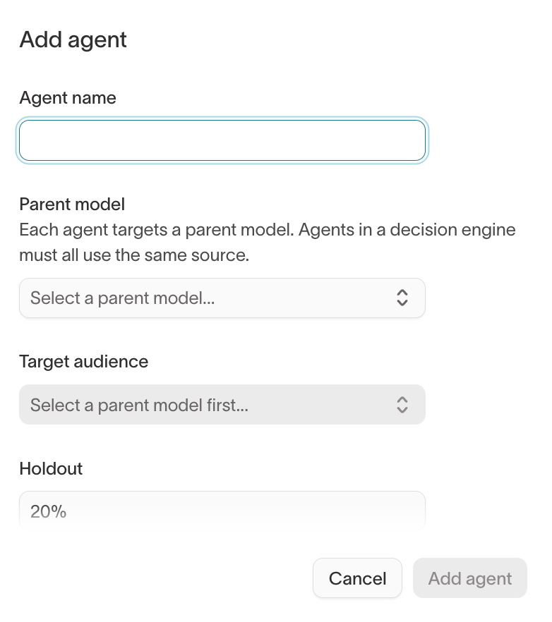 Holdout percentage setting when adding a new agent