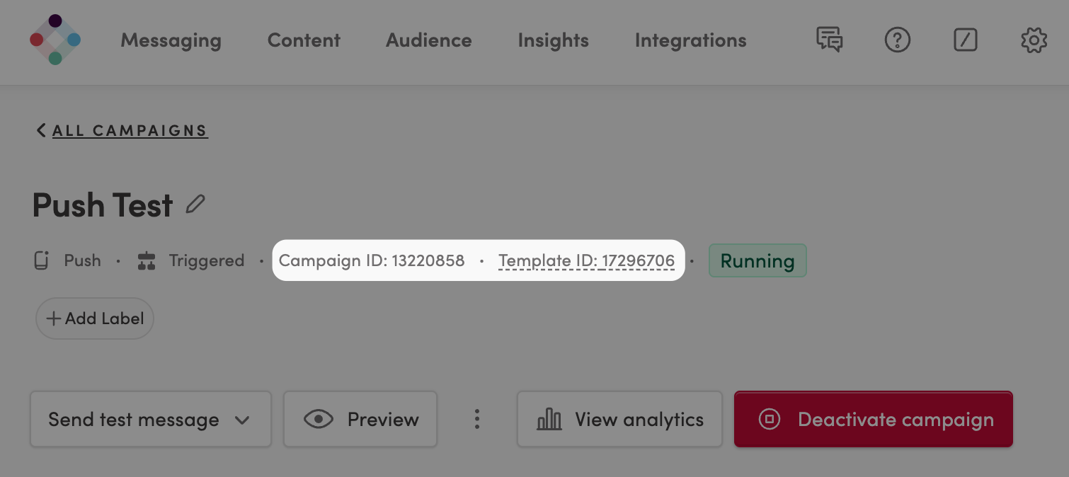 Campaign ID and Template ID in Iterable UI