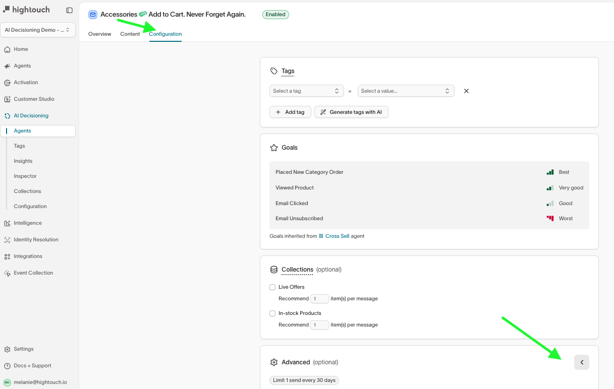 Configuration tab showing advanced tab dropdown