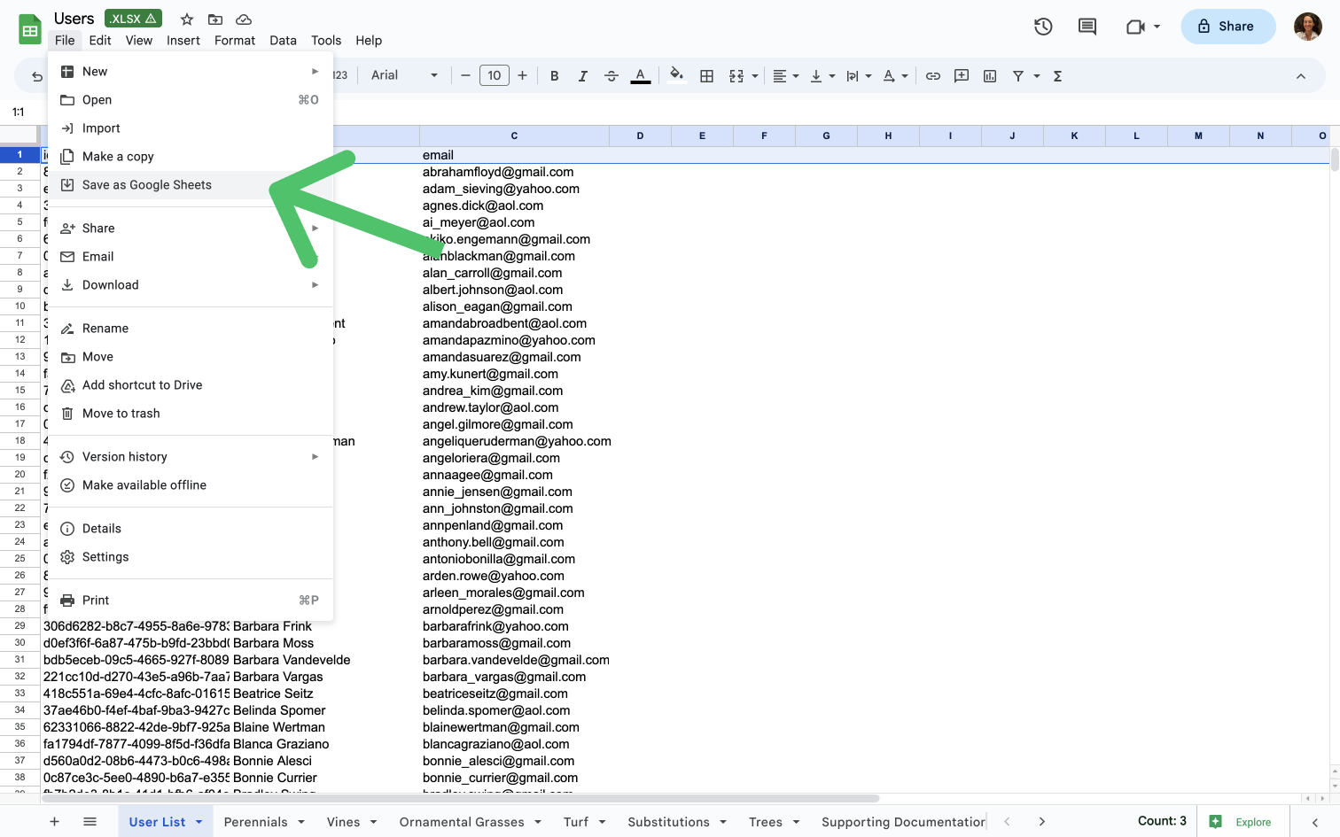 Convert to Google Sheet dropdown