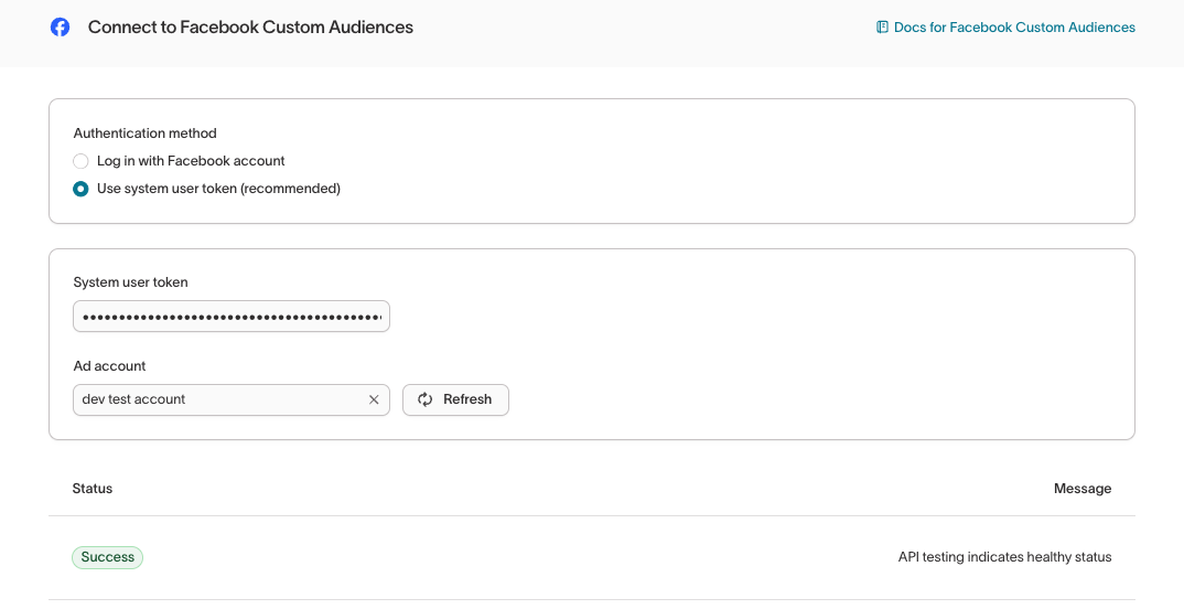 Screenshot of the Meta Business account UI