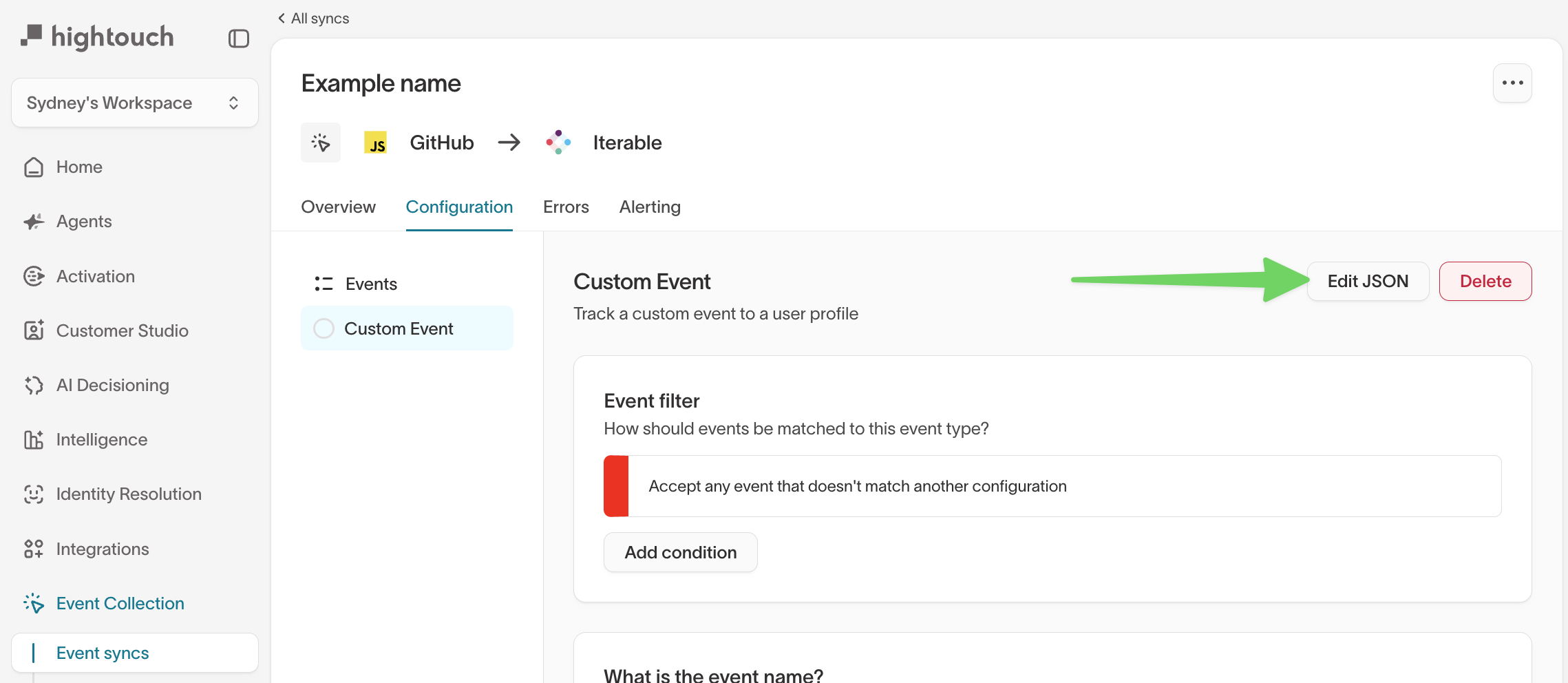 Edit JSON mode button