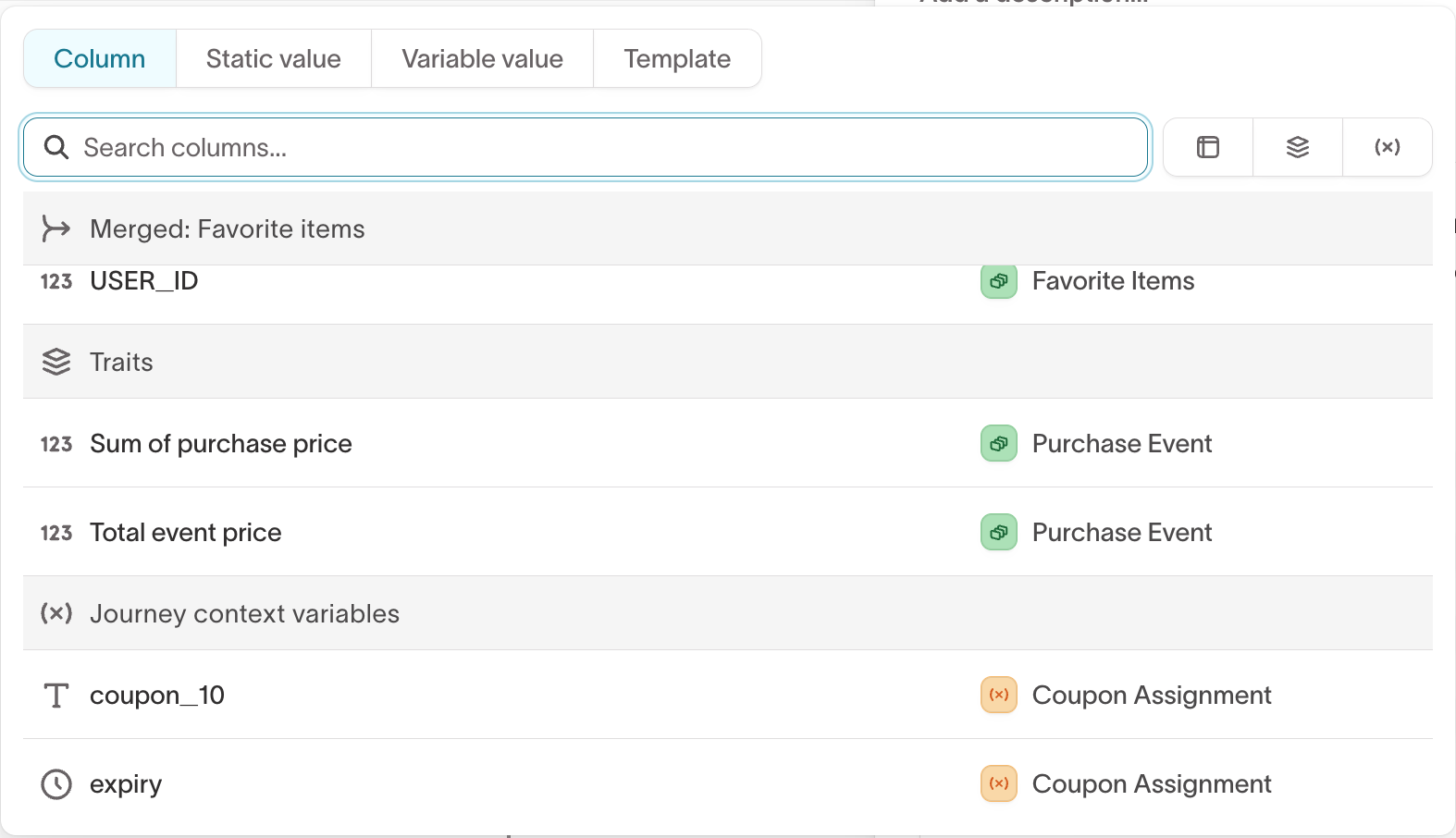 Assigned coupon variables mapped to destination fields