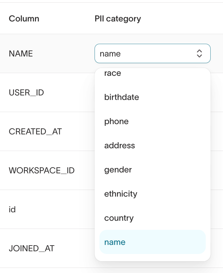 PII categories