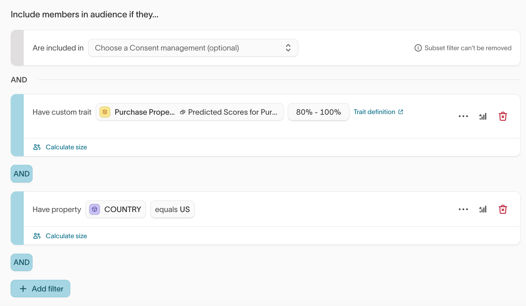 Audience with predictive trait filter