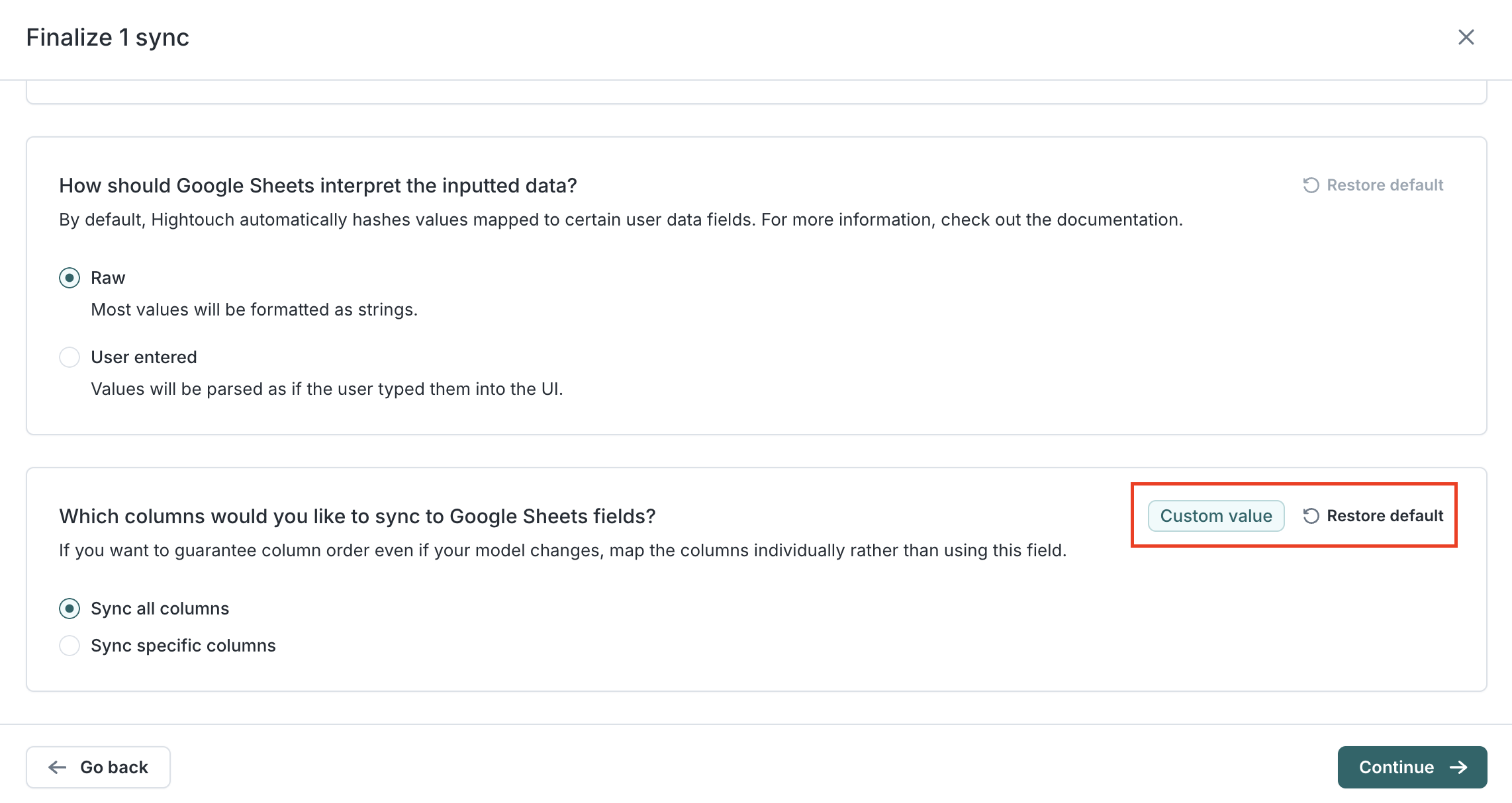 Override an editable field with Custom value and Restore default