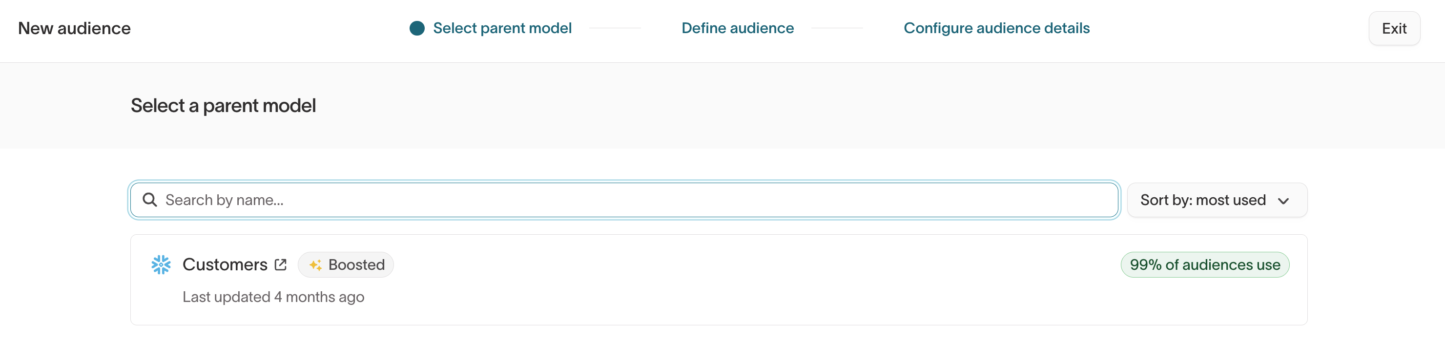 Select a parent model when creating an audience