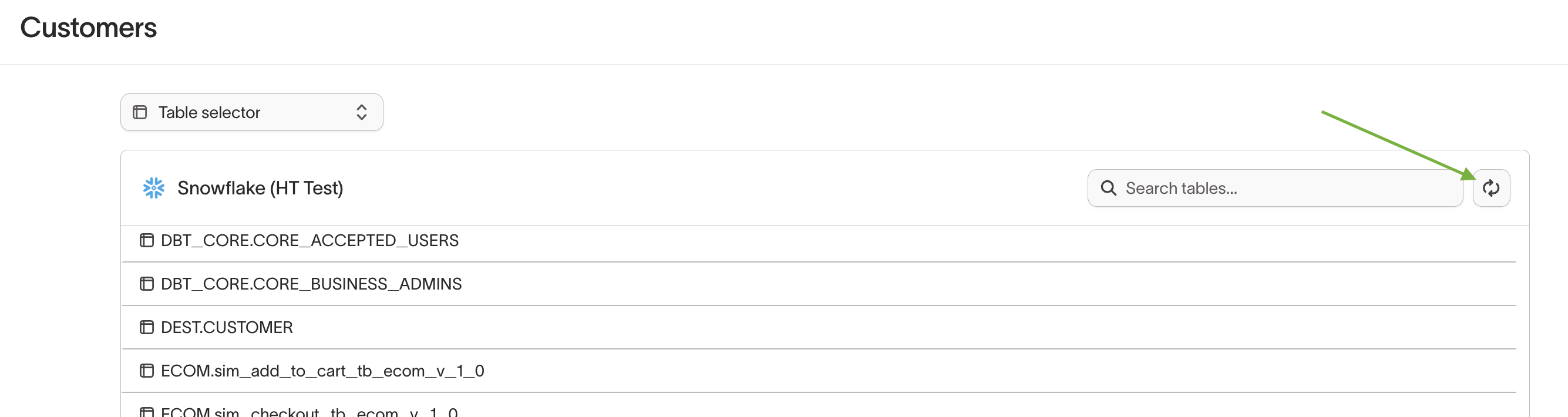 Table selector refresh button