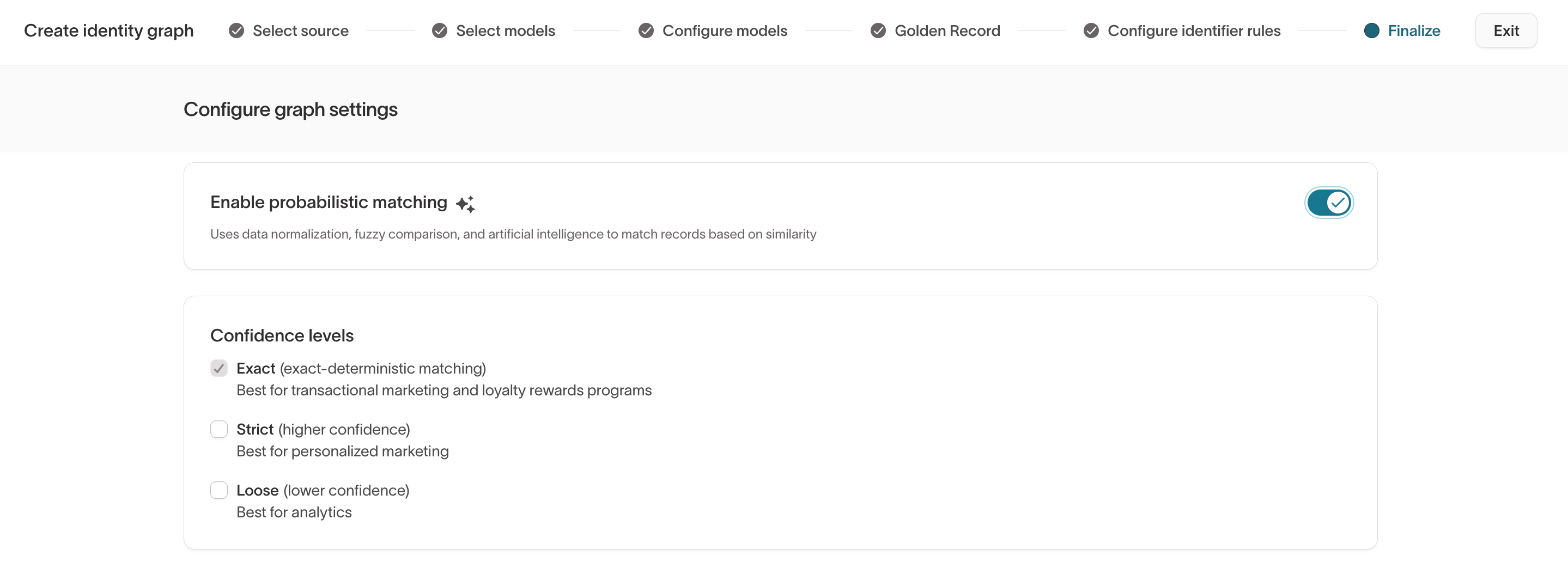 Enable probabilistic matching during graph creation