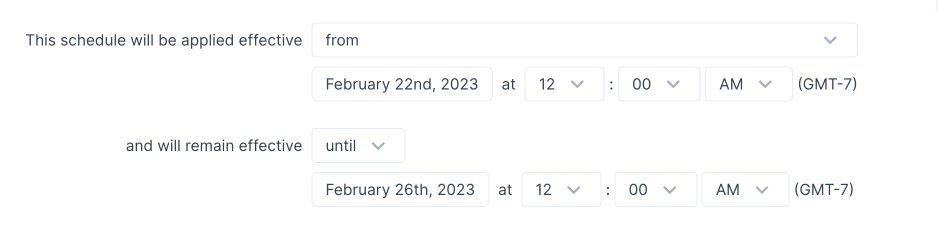 Setting a schedule's start and end times in Hightouch